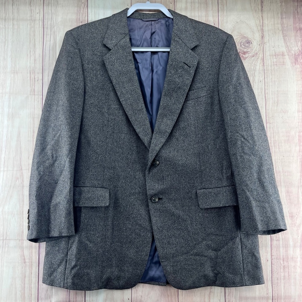 Hickey Freeman The Boardroom Sport Coat Blazer 100%Pure Wool Herringbone Gray 46